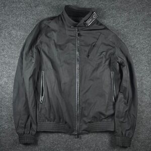 Porsche Design Men's Black Nylon Bomber Jacket Lambskin Trim Zip Front Size M